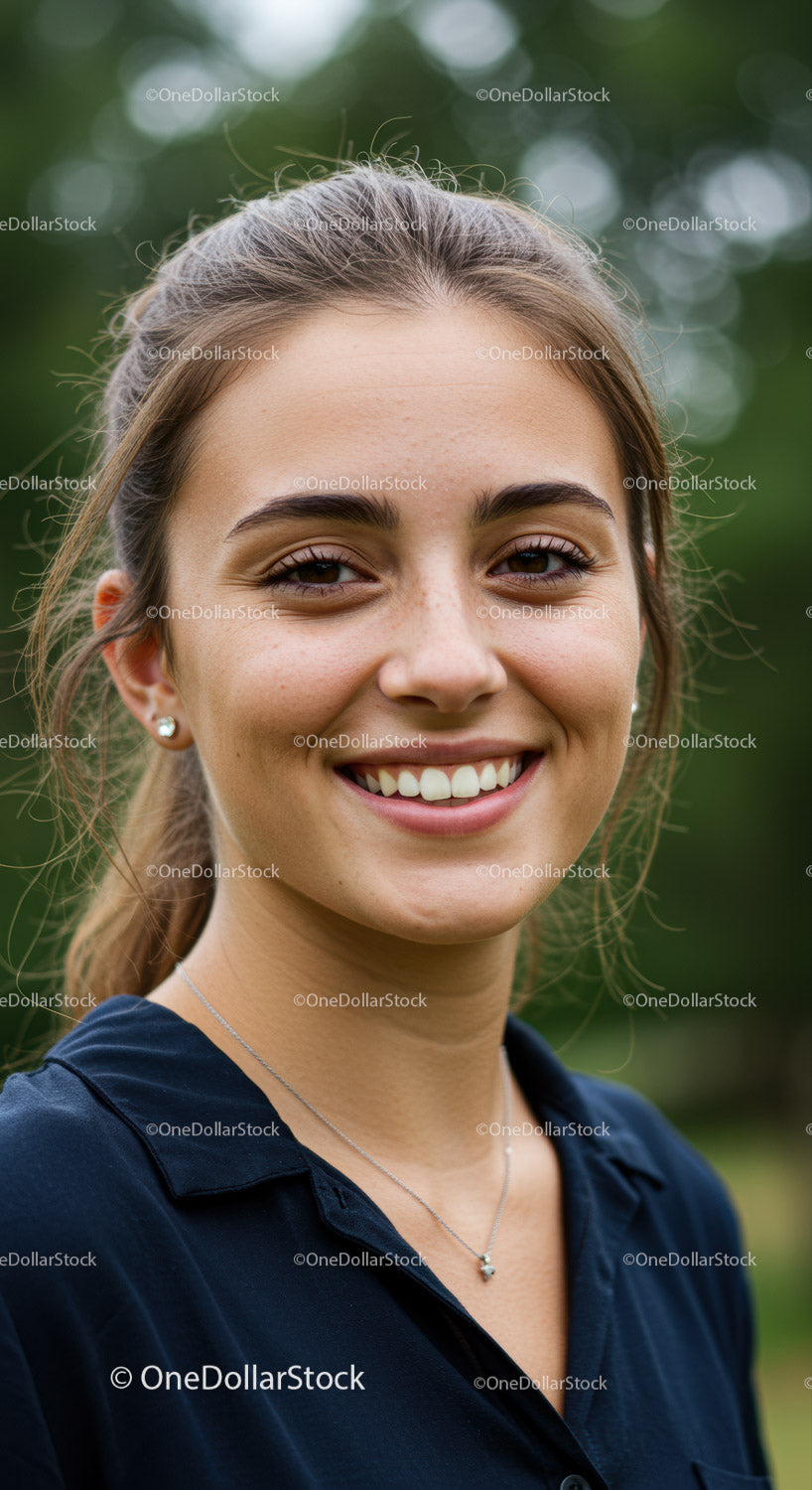 Portret uśmiechniętej młodej kobiety na świeżym powietrzu