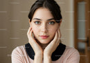 Portrait of a Young Woman with Green Eyes and Natural Makeup