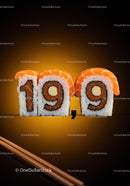 Creative sushi rolls arranged as number 199