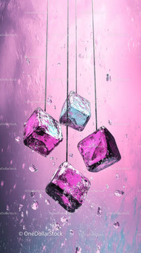 Vibrant Pink and Blue Ice Cubes Falling in a Cool Summer Scene