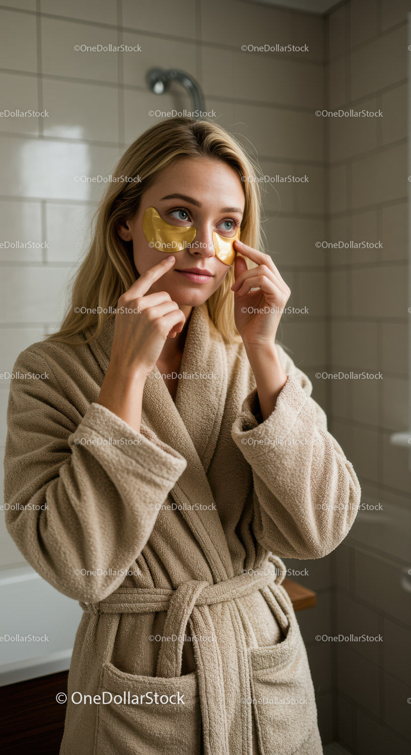 Woman Applying Under-Eye Patches During Skincare Routine