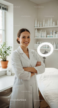 Professional Female Doctor in White Coat in Modern Medical Clinic