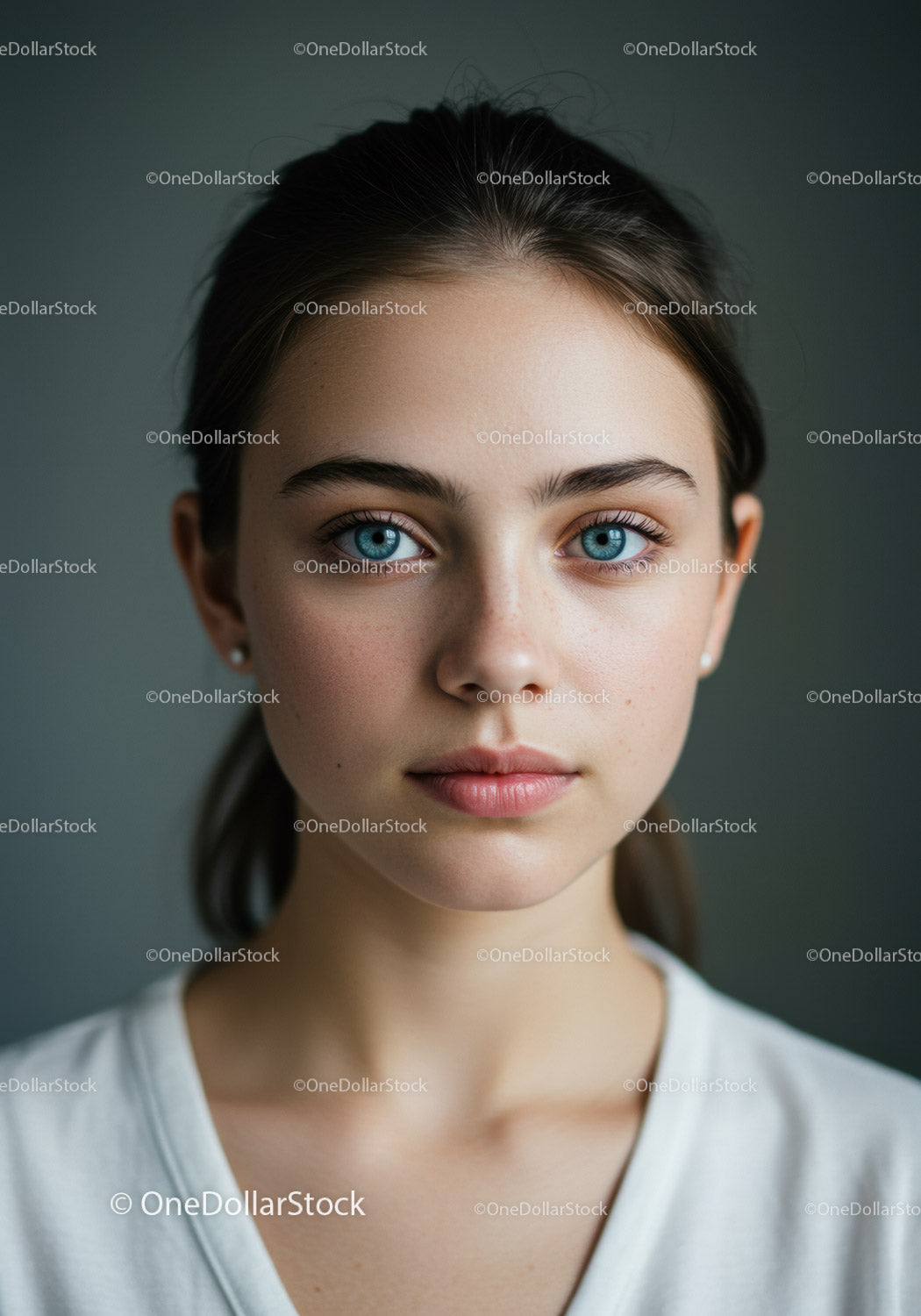 Close-up Portrait of Young Woman with Blue Eyes and Natural Beauty