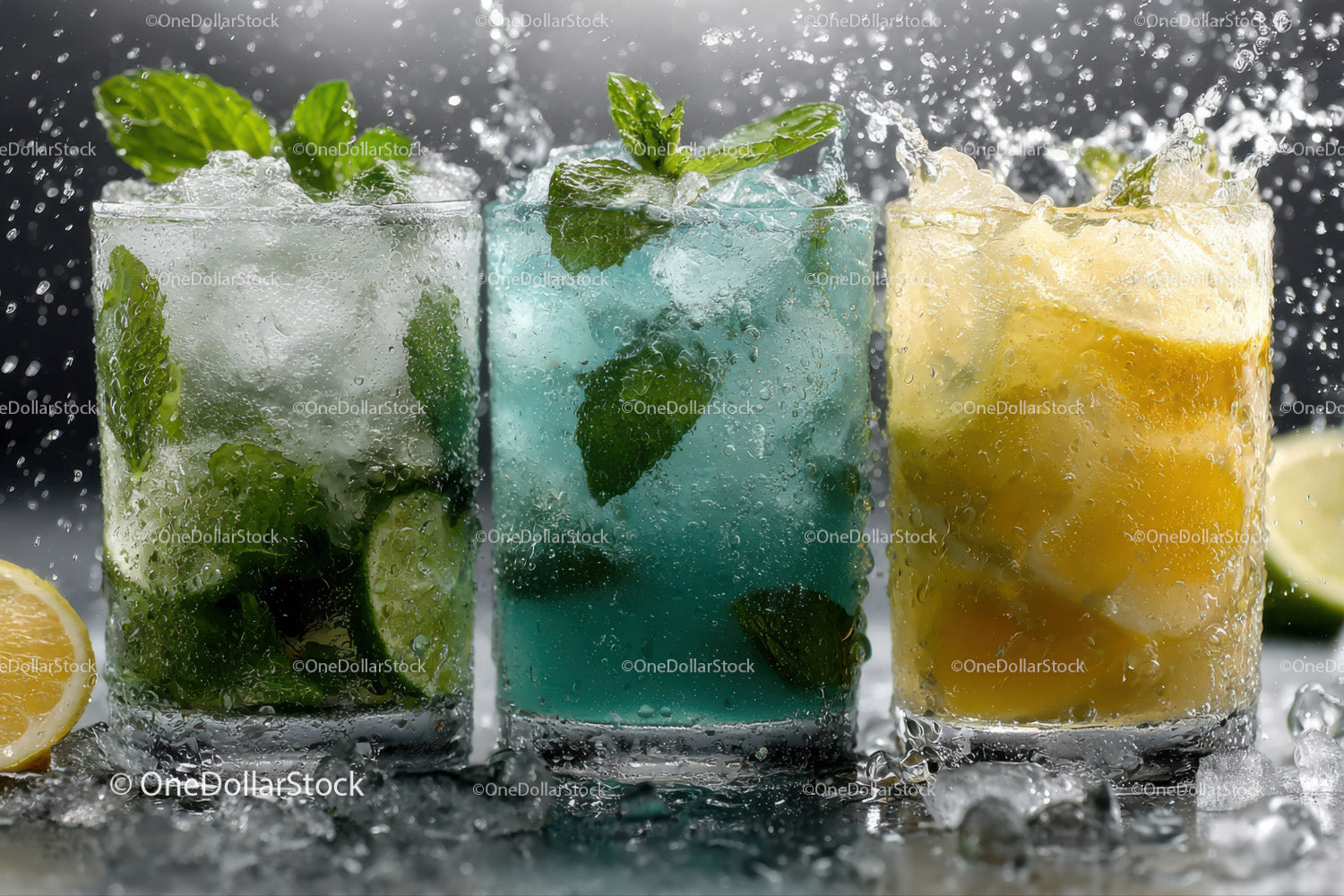 Kolorowe, świeże miętowe mojito i cytrusowe letnie koktajle