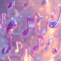 Colorful 3D Music Notes Floating in Vibrant Abstract Background