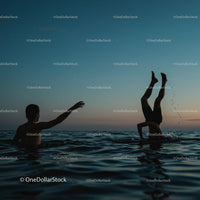 Playful Moments in the Water at Sunset
