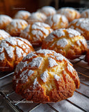 Golden Cream Puffs with Powdered Sugar and Almond Garnish for Dessert