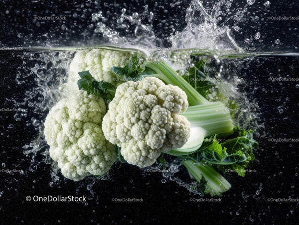 Fresh Cauliflower with Water Splash in a Vibrant Culinary Scene