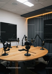 Modern Recording Studio with Microphones and Soundproof Walls