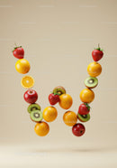 Letter W formed with fresh assorted fruits floating