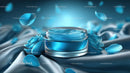 Elegant Blue Cosmetic Jar Among Delicate Petals