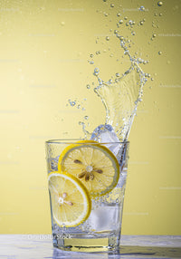Fresh Lemon Slices Splashing Into Glass of Water