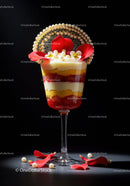 Elegant layered dessert with pearls and rose petals