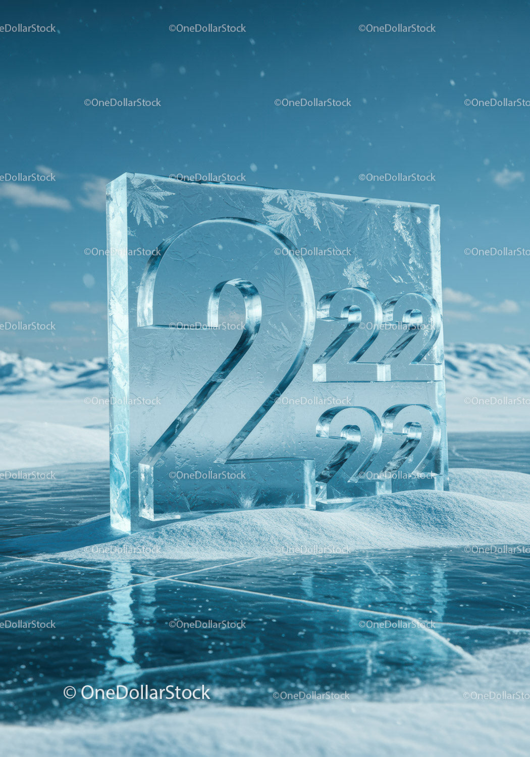 Frozen 2022 Ice Sculpture on Winter Lake Surface