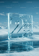 Frozen 2022 Ice Sculpture on Winter Lake Surface