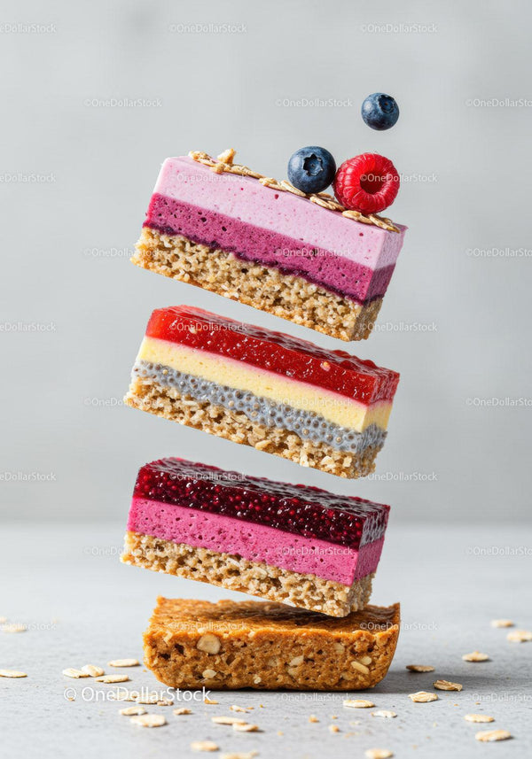 Stacked Mixed Berry and Chia Seed Dessert Bars