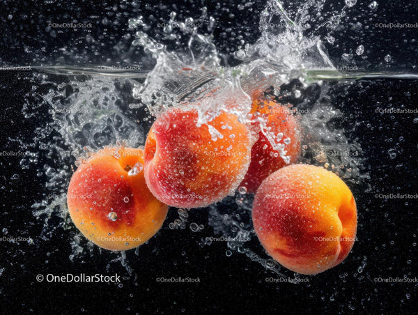 Fresh Peaches Splashing into Water with Refreshing Juice Effect