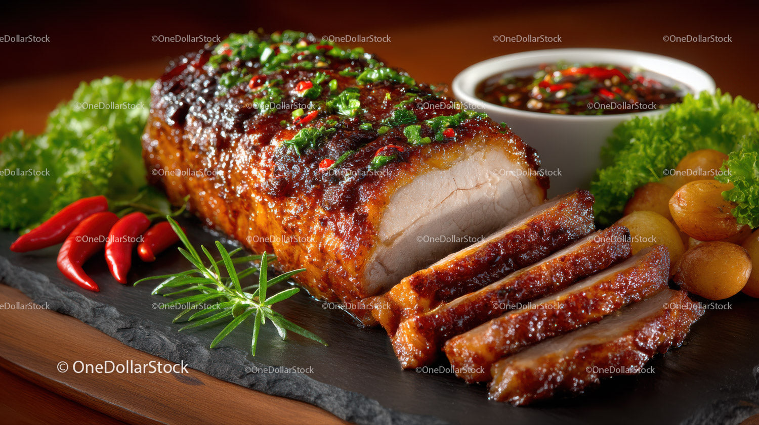 Succulent Roasted Pork Tenderloin with Fresh Vegetables and Dipping Sauce
