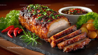 Succulent Roasted Pork Tenderloin with Fresh Vegetables and Dipping Sauce