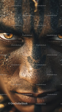 Close-up of An African Tribal Face with Gold Metallic Body Art