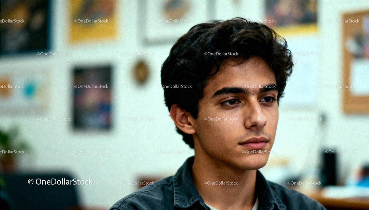 Young man in thoughtful mood indoors