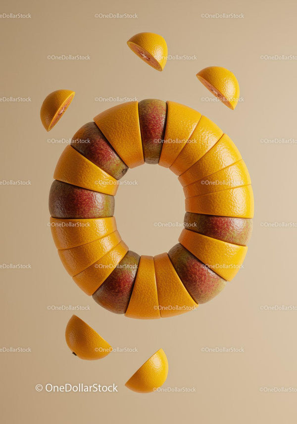 Floating sliced oranges forming a circular pattern