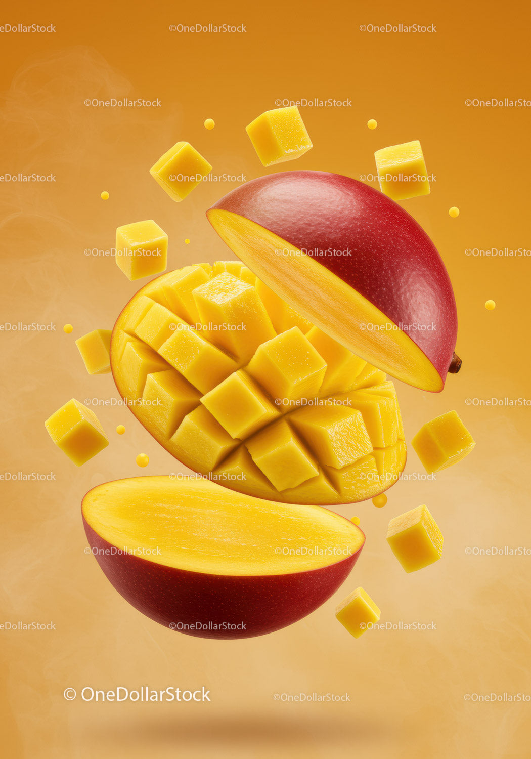 Świeżo pokrojone kostki mango na żywym tle