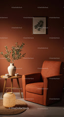Cozy brown armchair with natural decor in warm room