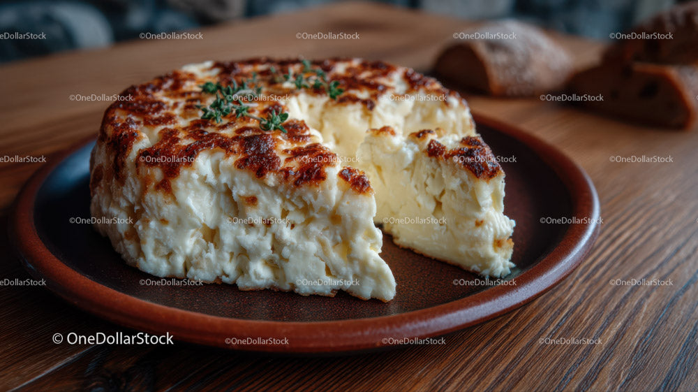Blue Cheese and Rustic Bread on Decorative Plate in Food Setting
