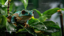 Green Tree Frog Resting on Glossy Tropical Leaves