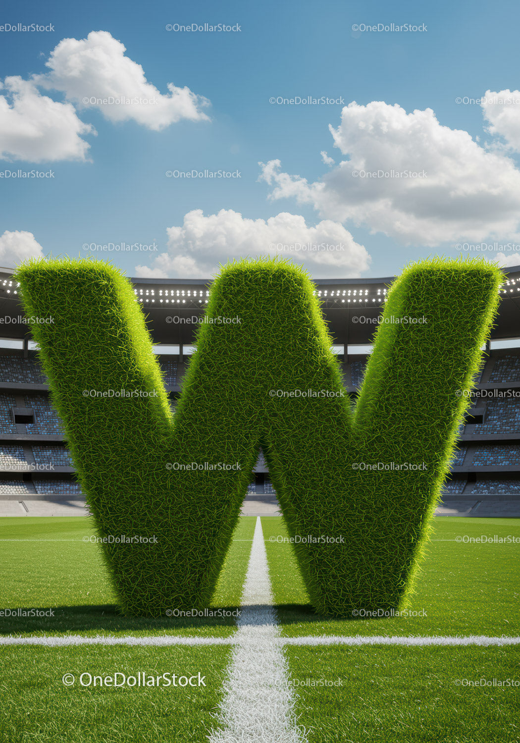 Green Grass Letter W on Football Field Stadium
