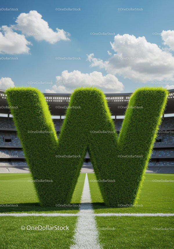Green Grass Letter W on Football Field Stadium