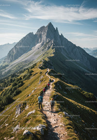 Scenic Mountain Trail with Hikers in Green Alpine Landscape