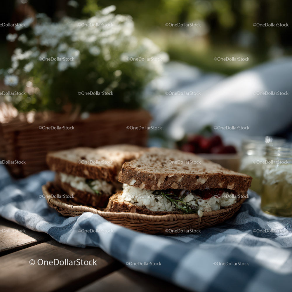 Rustic Sandwich in Sunlit Garden for Outdoor Picnics and Snacks