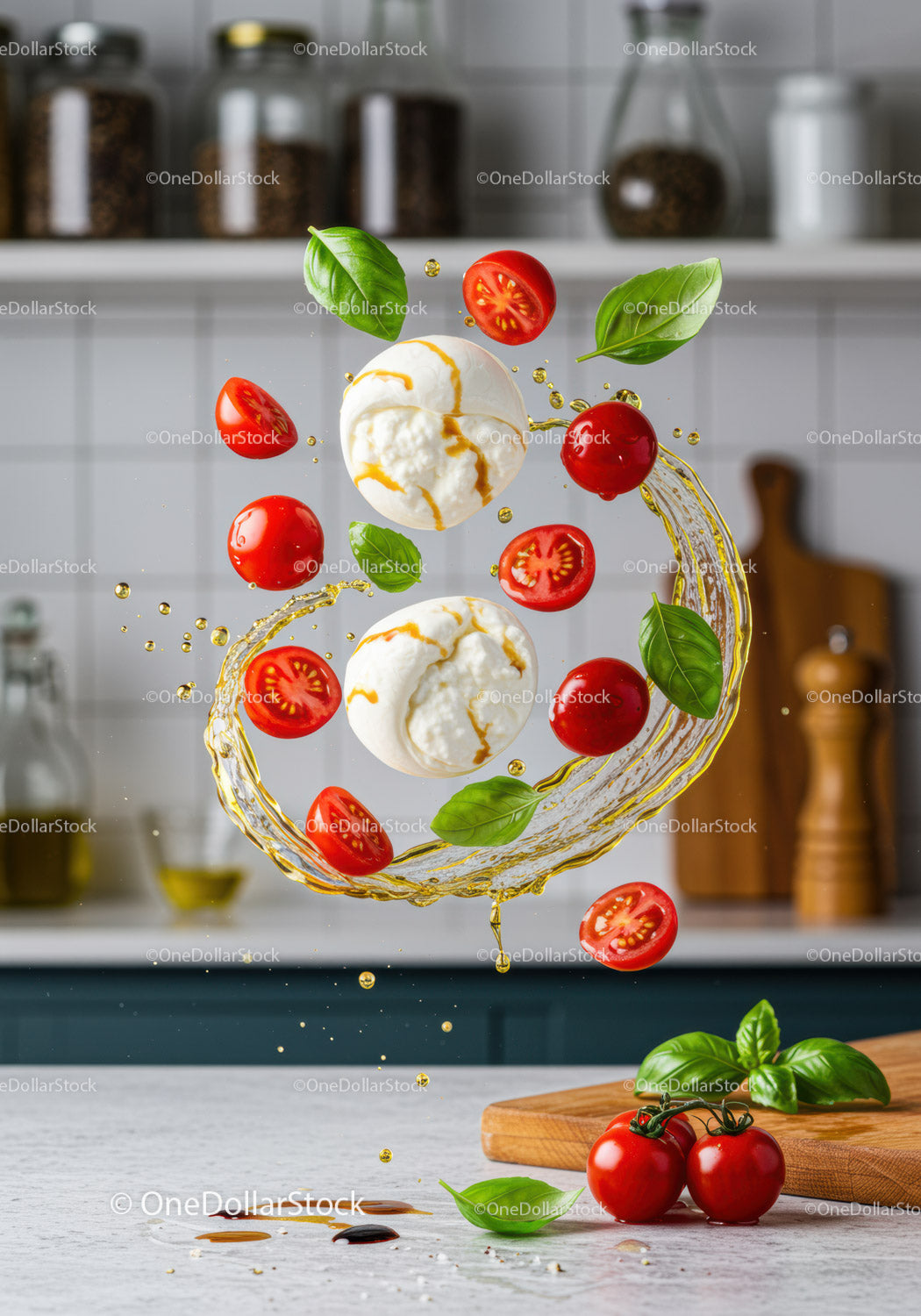 Świeży ser burrata z pomidorkami koktajlowymi i liśćmi bazylii