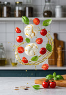 Fresh Burrata Cheese with Cherry Tomatoes and Basil Leaves