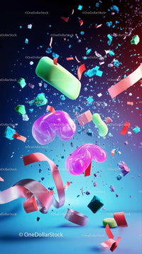 Colorful Candy Explosion with Ribbons and Confetti for Celebration