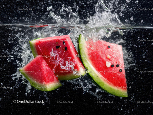 Fresh Watermelon Slices Splashing Water in Vibrant Summer Scene