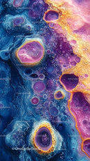 Vivid Purple and Blue Abstract Fluid Art with Gold Accents