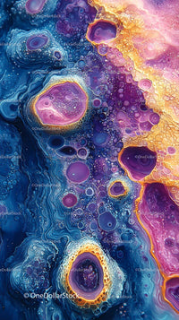 Vivid Purple and Blue Abstract Fluid Art with Gold Accents