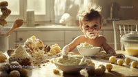 Young Child Baking Cookies with Flour in Cozy Home Kitchen
