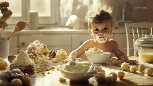Adorable Baby Cooking Mess With Frosted Face