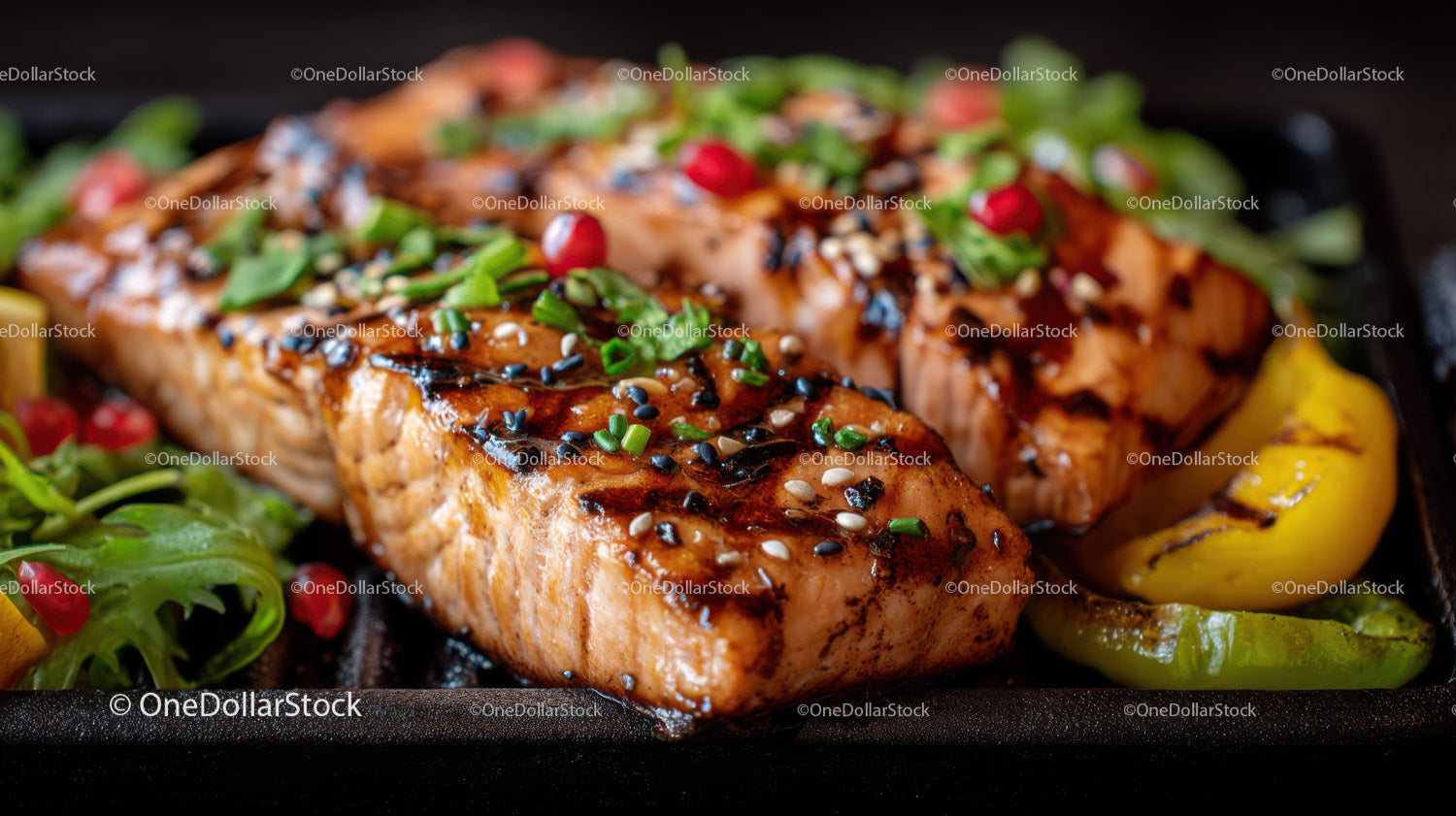 Gourmet Grilled Salmon with Sesame Seeds and Vegetables
