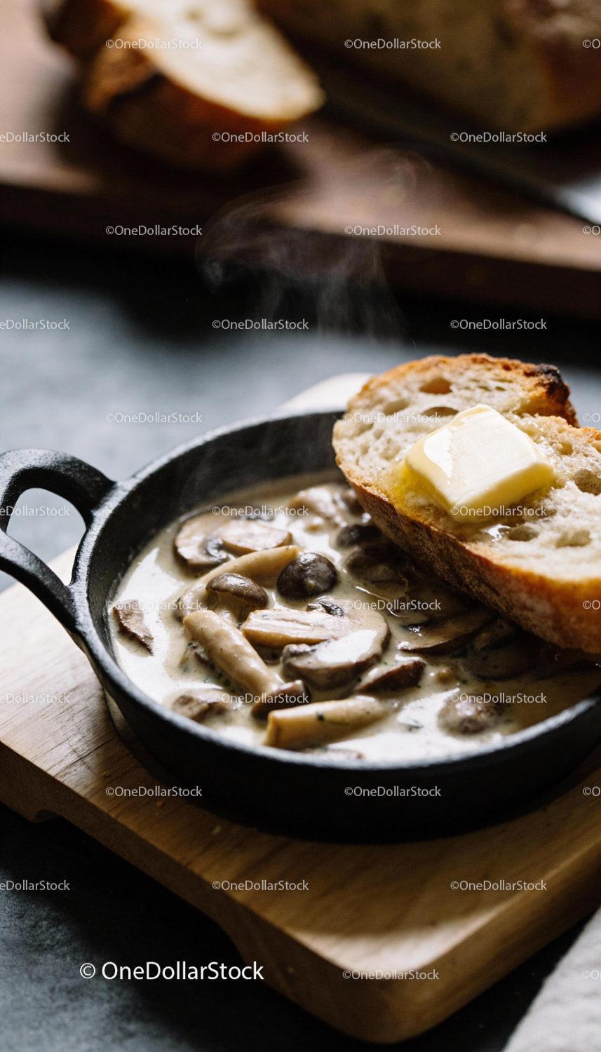 Creamy Mushroom Sauce with Buttered Rustic Bread