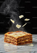 Freshly Served Meat Lasagna with Parmesan Cheese Topping