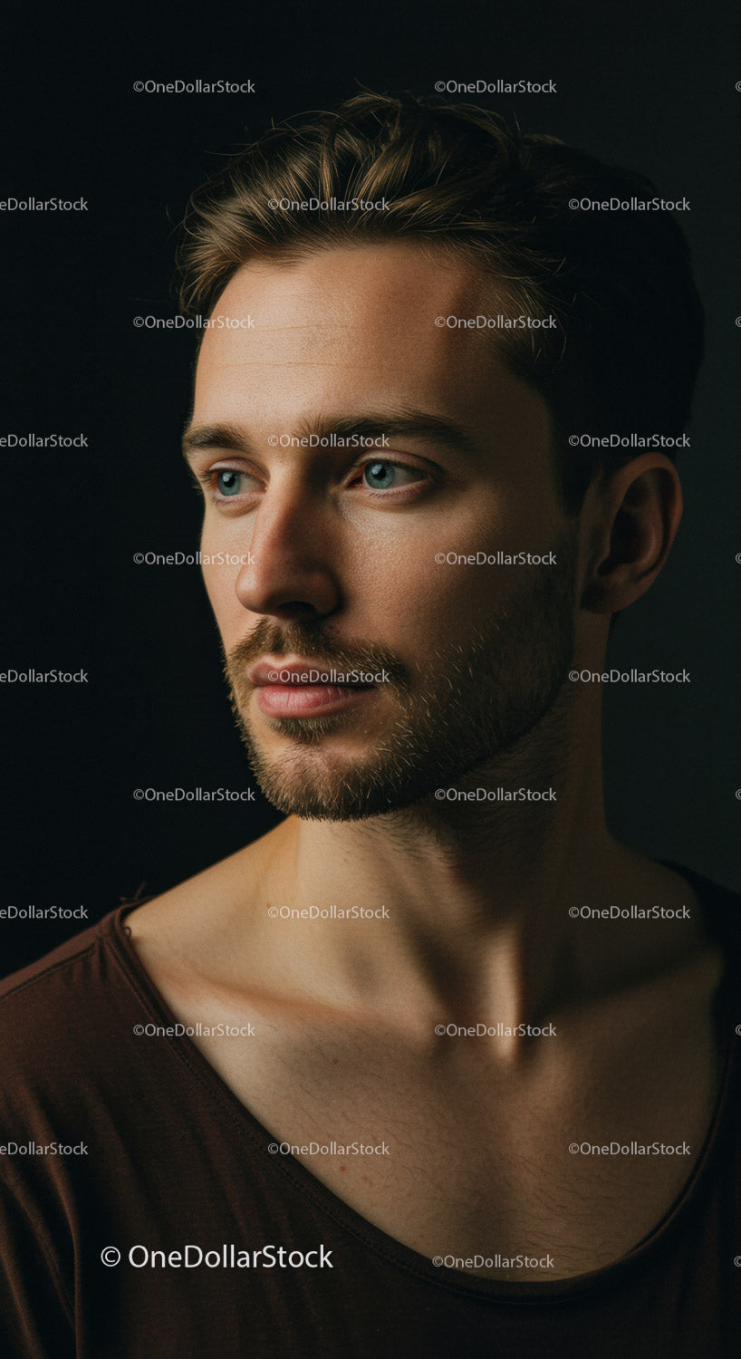 Thoughtful man looking away in soft natural light