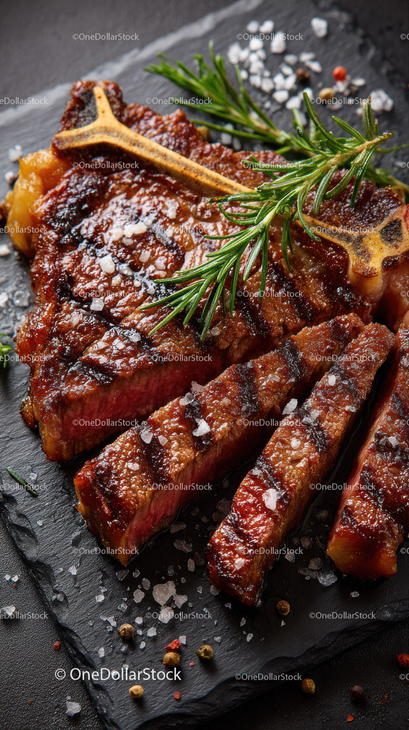 Succulent Grilled Beef Ribs with Herbs on Dark Slate Board