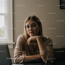 Young Woman Using Laptop in Calm Indoor Home Office Scene