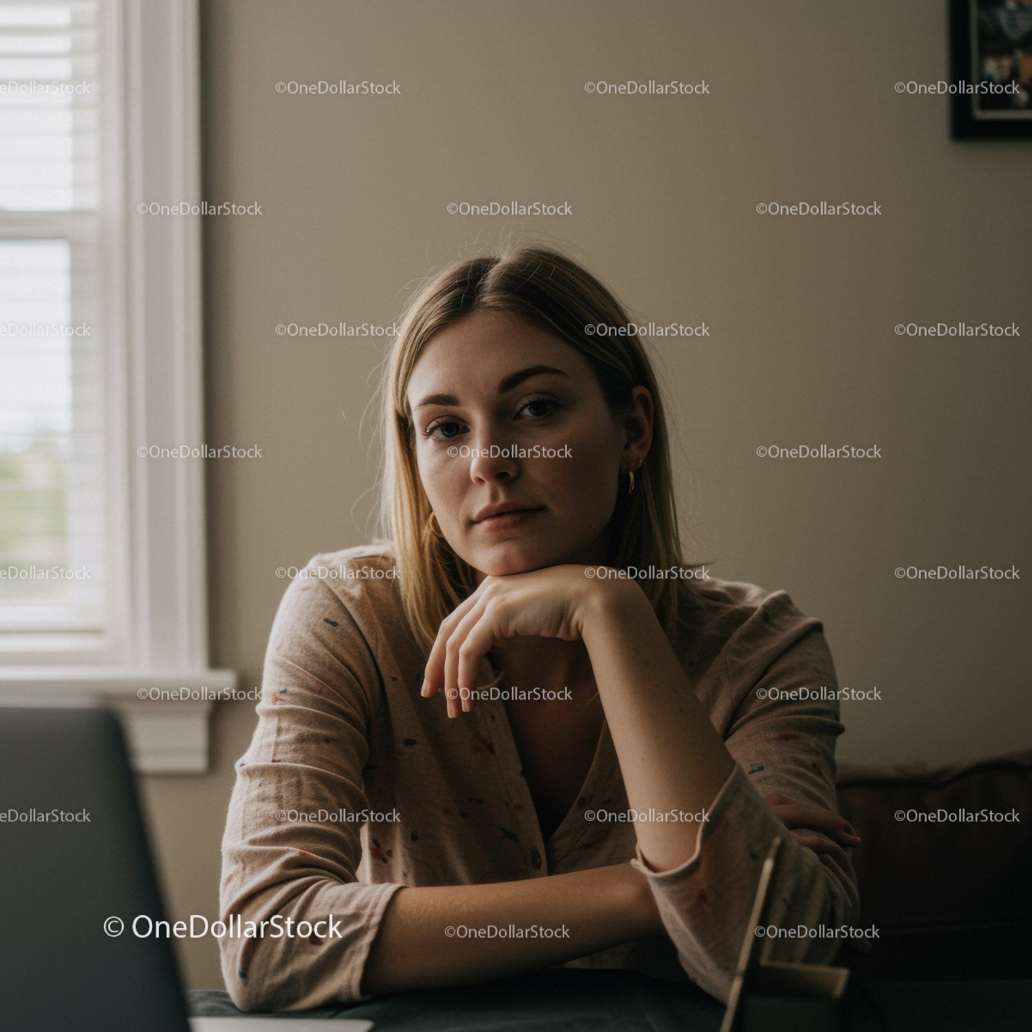 Young Woman Using Laptop in Calm Indoor Home Office Scene