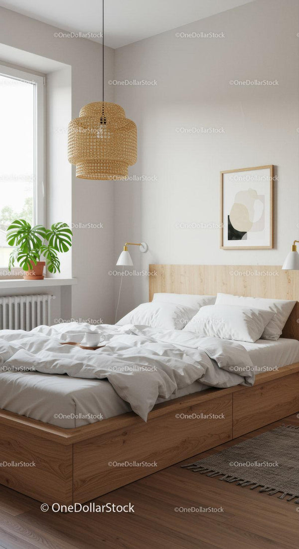 Minimalist bedroom with cozy bed and natural light